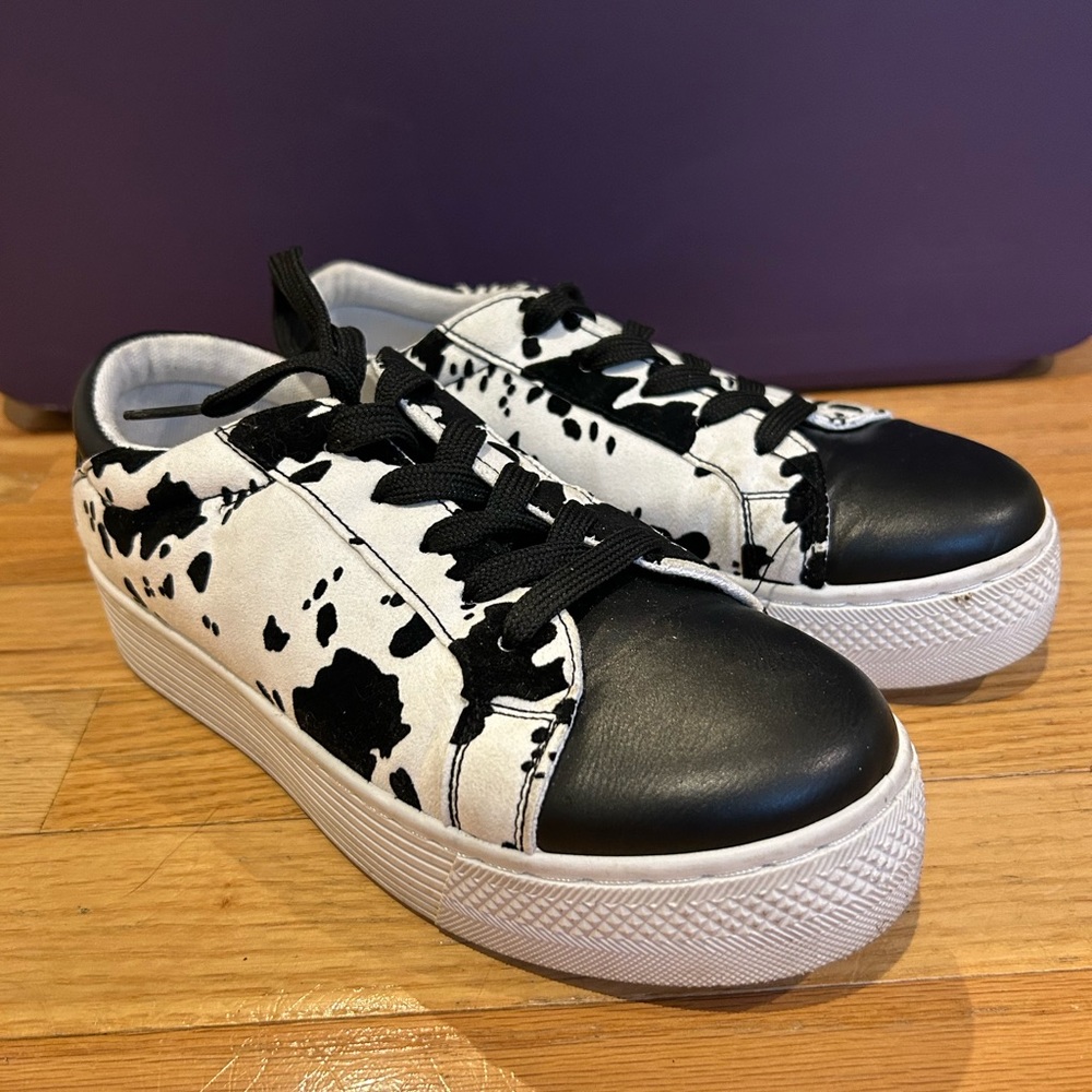 Platform cow print sneakers